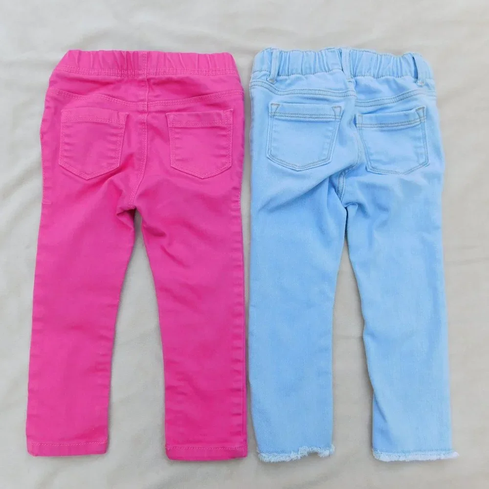 Bundle of Old Navy 2T Distressed Embroided Jeans & Hot Pink Pullon Jeans